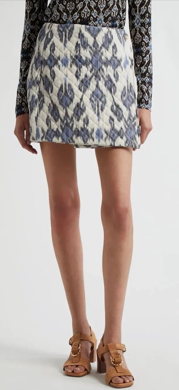 Ulla Johnson Zina Quilted Wrap Miniskirt in Color: Celeste NWT Size 12